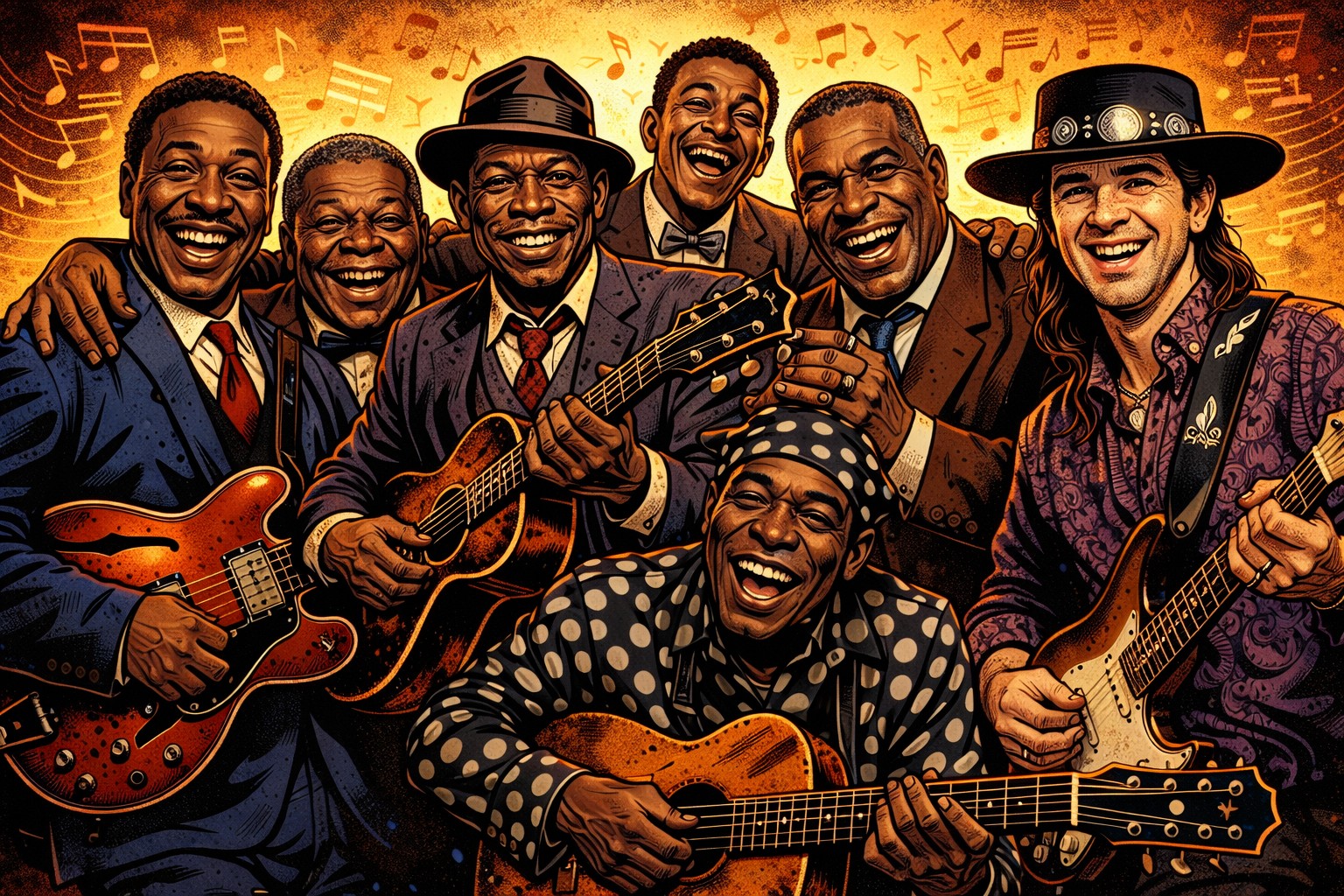 Bluesman tocando, referência visual da origem do Bluseria